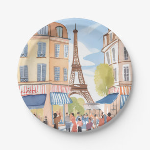 Paris France Eiffel Tower Watercolor Travel Paper Plates