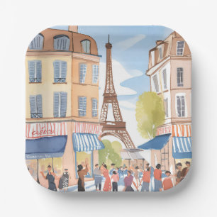 Paris France Eiffel Tower Watercolor Travel Paper Plates