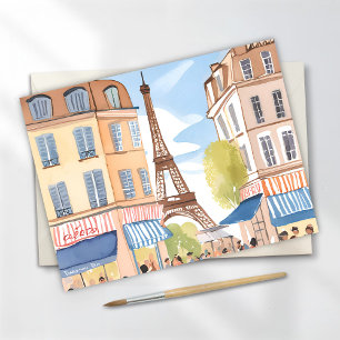 Paris France Eiffel Tower Watercolor Travel Postcard