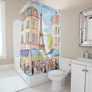 Paris France Eiffel Tower   Watercolor Travel Shower Curtain