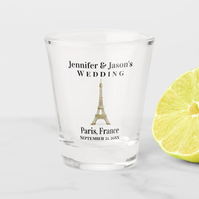 Paris France Eiffel Tower Wedding Favor Shot Glass (Front)