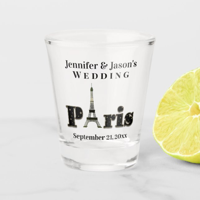 Paris France Eiffel Tower Wedding Favor Shot Glass (Front)