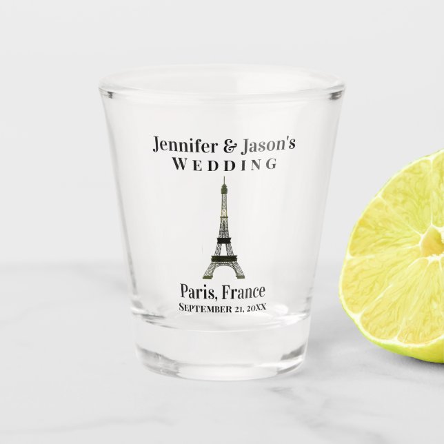Paris France Eiffel Tower Wedding Favor Shot Glass (Front)