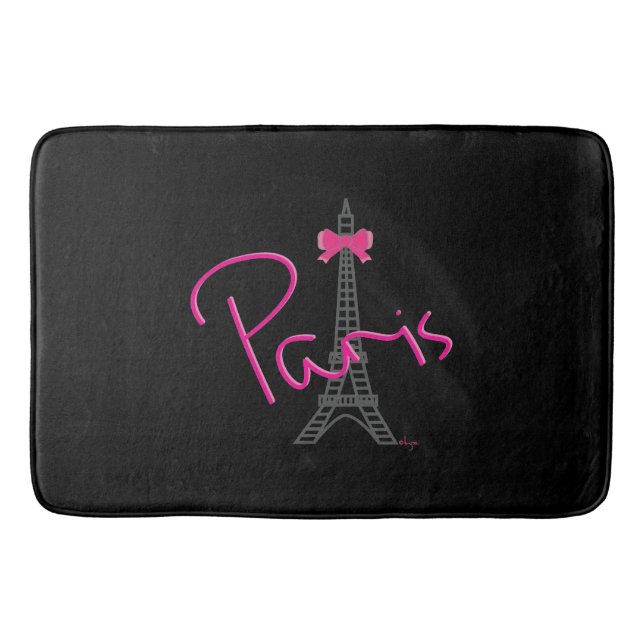 Paris, France, Eiffel Tower with pink bow, modern Bathroom Mat (Front)