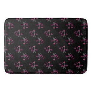 Paris, France, Eiffel Tower with pink bow, modern Bathroom Mat