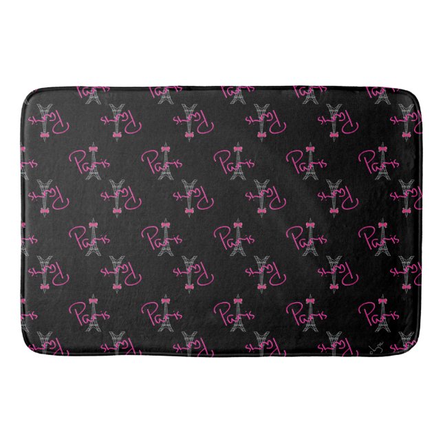 Paris, France, Eiffel Tower with pink bow, modern Bathroom Mat (Front)