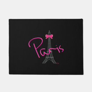 Paris, France, Eiffel Tower with pink bow, modern Doormat