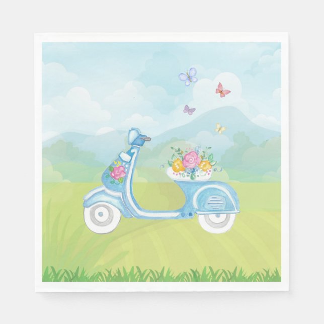 Paris France Eiffel Tower with Scooter party theme Napkins (Front)