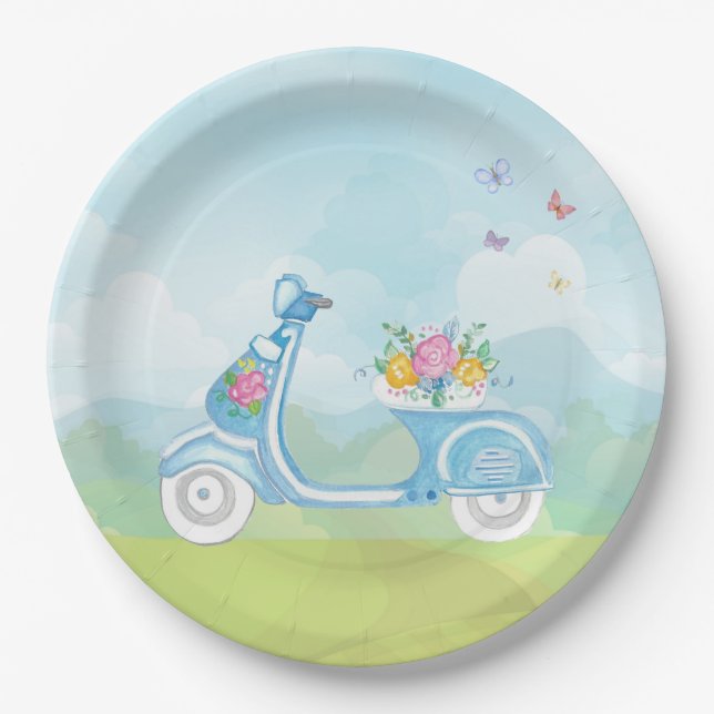 Paris France Eiffel Tower with Scooter party theme Paper Plates (Front)