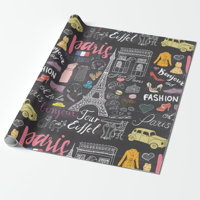 Paris France Eiffel Tower Wrapping Paper (Unrolled)