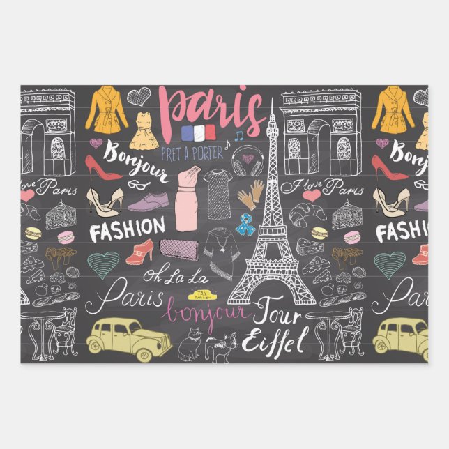 Paris France Eiffel Tower Wrapping Paper Sheets (Front 3)