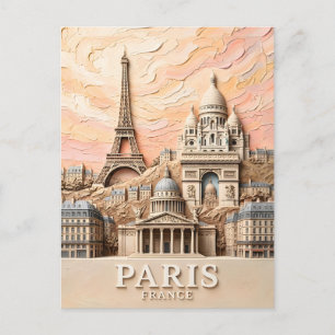 Paris France Europe Modern Pastel Textured Travel Postcard
