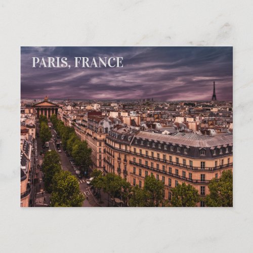 Paris France Evening Skyline Eiffel Tower Photo Postcard