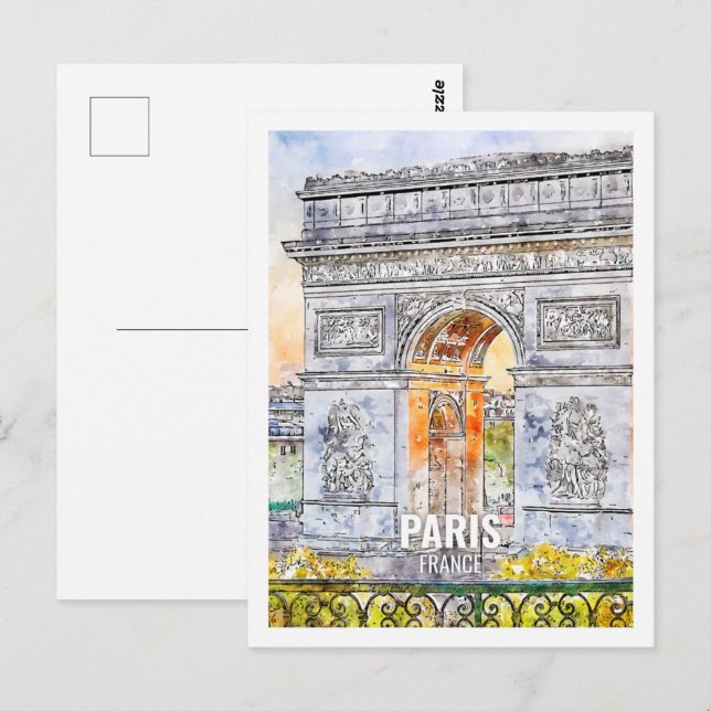Paris France Famous Travel Place Watercolor Postcard (Front/Back)