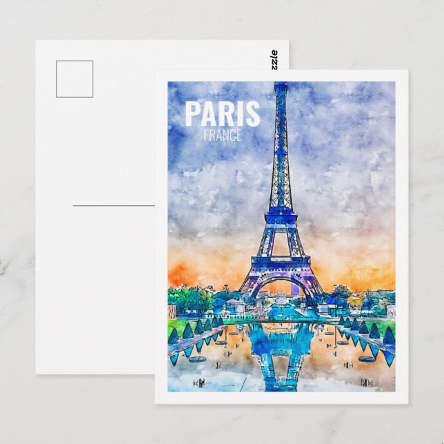 Paris France Famous Travel Place Watercolor Sketch Postcard (Front/Back)