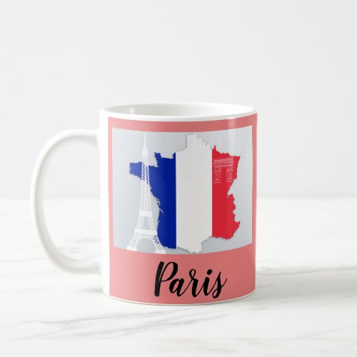 Paris France Flag Map Eiffel Tower Coffee Mug