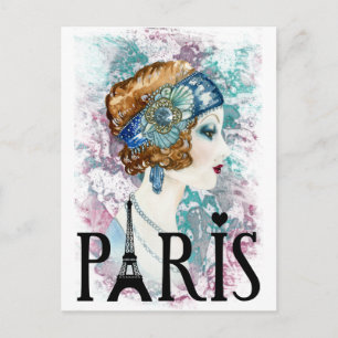 Paris France flapper girl Postcard