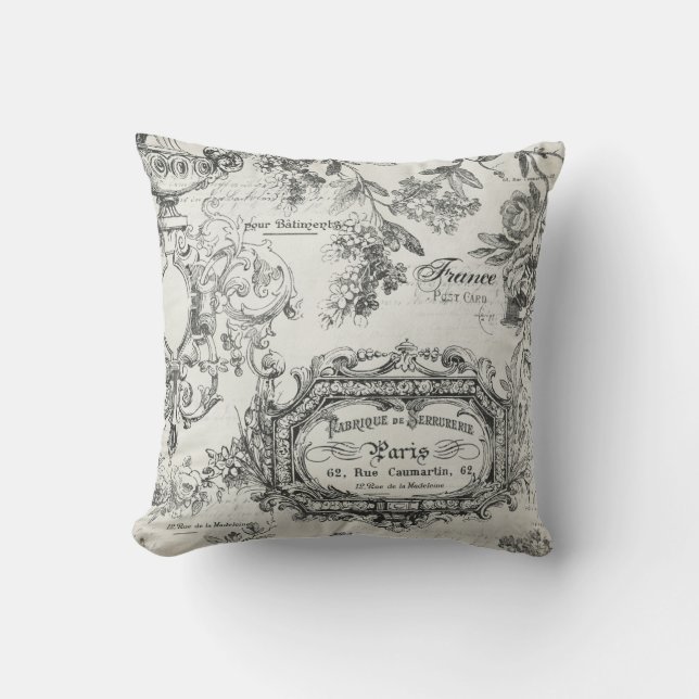 Paris France Floral Throw Pillow (Front)