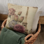 Paris France French Eiffel Tower Floral Collage Throw Pillow<br><div class="desc">Paris France French Eiffel Tower Floral Script Collage Throw Pillow Cushion features a collage of the Eiffel Tower,  Arc de Triomphe,  antique flowers with a French script overlay. Perfect for home decor or as a gift for birthday,  Mother's Day or Christmas. Designed by Evco Studio www.zazzle.com/store/evcostudio</div>