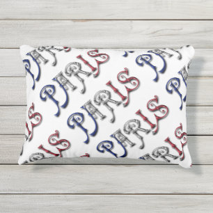 Paris France French Flag Colors Typography Outdoor Pillow