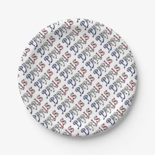 Paris France French Flag Colors Typography Paper Plates