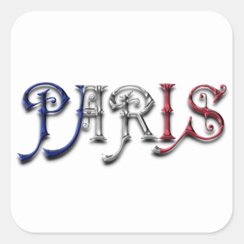 Paris France French Flag Colors Typography Square Sticker