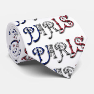 Paris France French Flag Colors Typography Tie