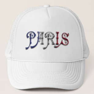 Paris France French Flag Colors Typography Trucker Hat