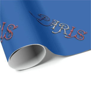 Paris France French Flag Colors Typography Wrapping Paper