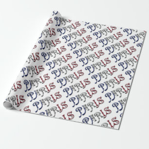 Paris France French Flag Colors Typography Wrapping Paper