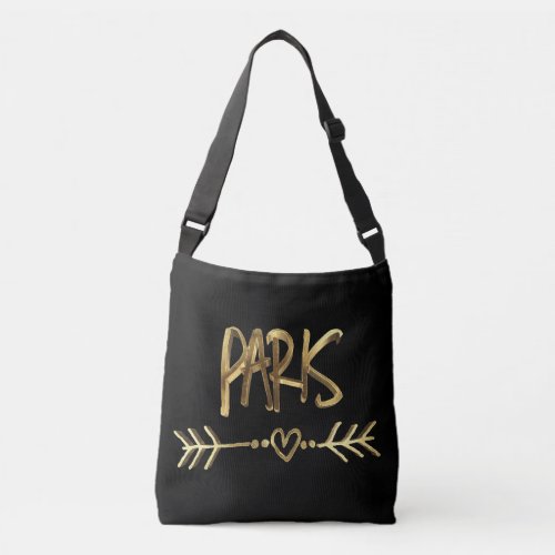 Paris France Gold Look Typography City Elegant Crossbody Bag