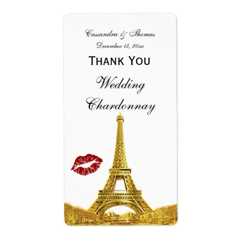 Paris France Golden Skyline Kiss 1 Wine Label TY