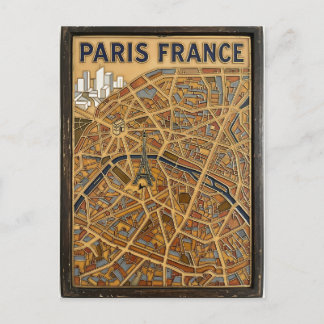 Paris France Hand-Painted Enamel Map Art Postcard