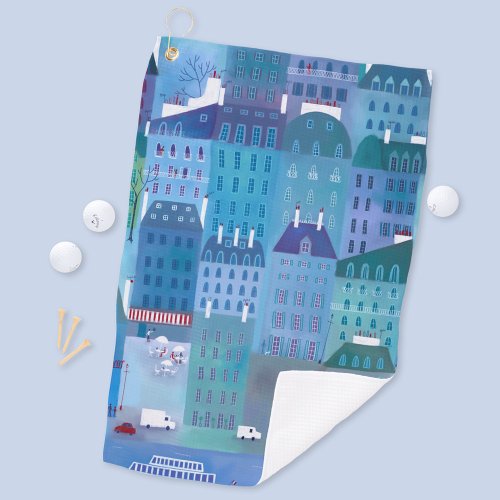 Paris France in Spring Blue Cityscape Painting Golf Towel
