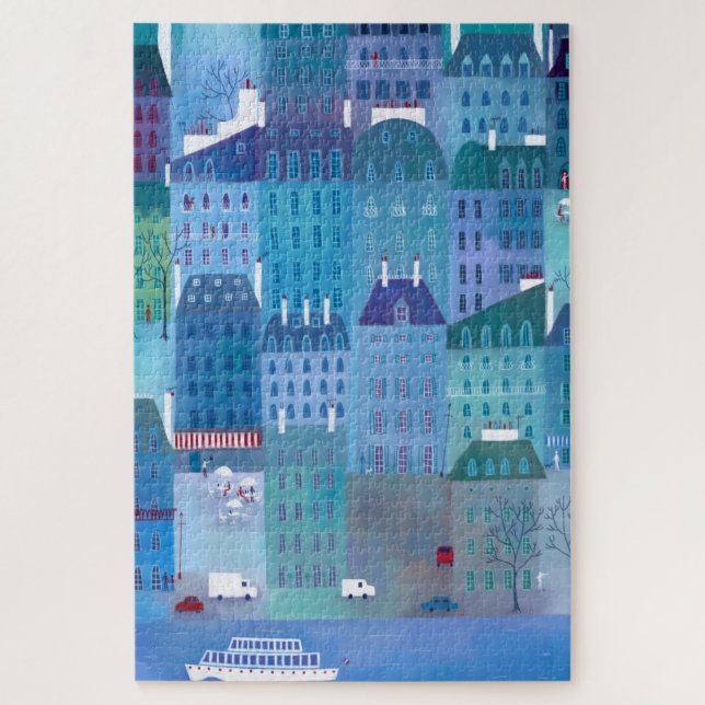 Paris France in Spring Blue Cityscape Painting Jigsaw Puzzle (Vertical)