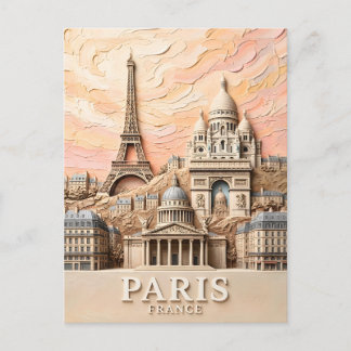 Paris France Landmarks Textured Cityscape Painting Postcard