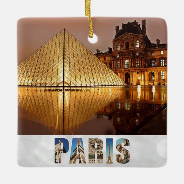 Paris France Louvre Museum Pyramid Photo Ceramic Ornament (Front)
