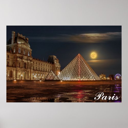Paris France Louvre Museum Pyramid Travel Photo Poster