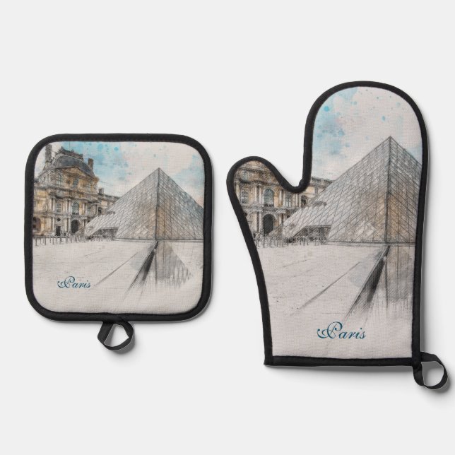 Paris France Louvre Oven Mitt & Pot Holder – Decor Set (Front)