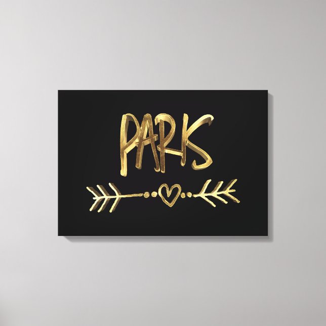 Paris France Love Black and Gold Look Typography Canvas Print (Front)