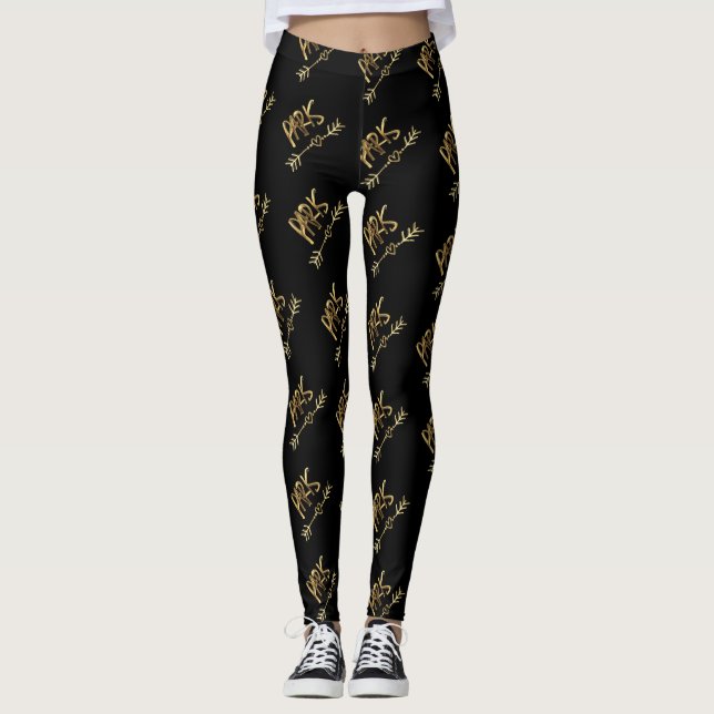 Paris France Love Black and Gold Look Typography Leggings (Front)