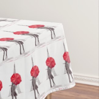 Paris France love couple red umbrella table cloth