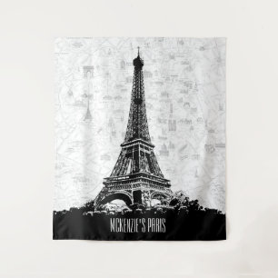 Paris France Map Eiffel Tower Photo Backdrop