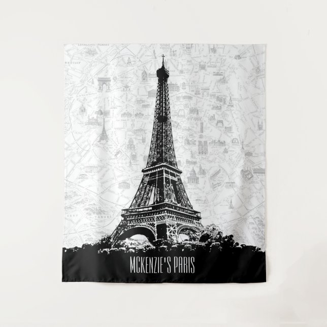 Paris France Map Eiffel Tower Photo Backdrop (Front)