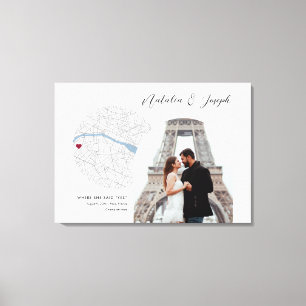 Paris France Map Wedding Engagement Photo Gift Canvas Print