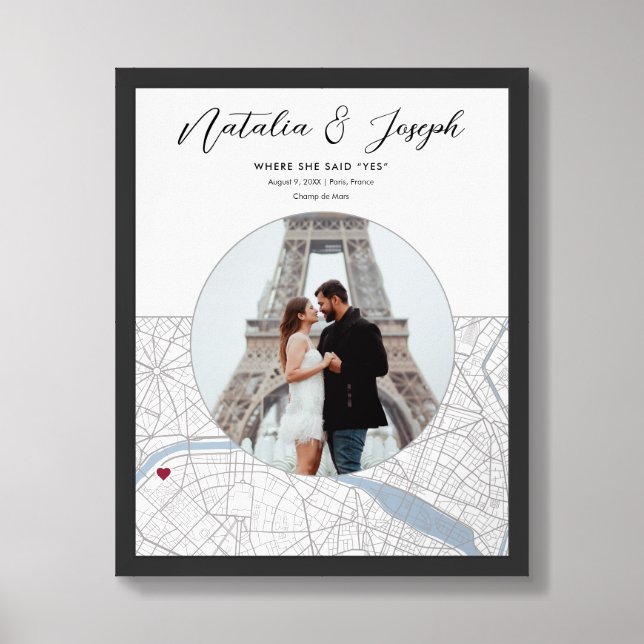 Paris France Map Wedding Engagement Photo Gift Framed Art (Framed Front)