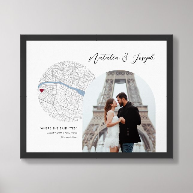 Paris France Map Wedding Engagement Photo Gift Framed Art (Framed Front)