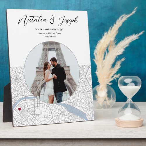 Paris France Map Wedding Engagement Photo Gift Plaque