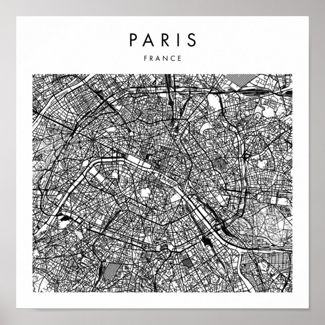 Paris France Minimal Modern Street Map Poster (Front)