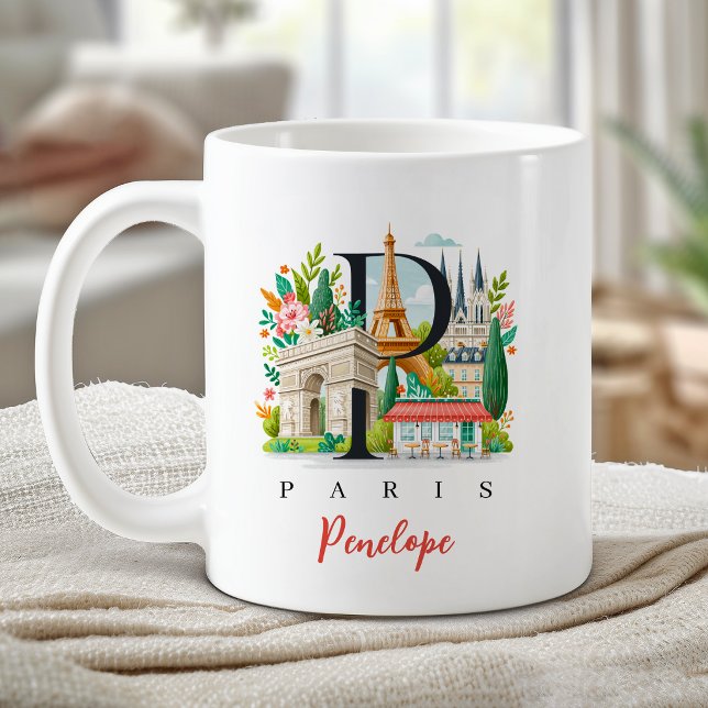 Paris France Monogram Letter P Personalized Gift Coffee Mug (Paris France Monogram Letter P Personalized Gift Coffee Mug)
